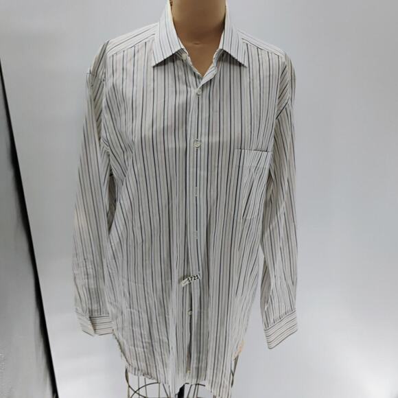 Ermenegildo Zegna Shirt Men’s 41/16 White Green Striped Long Sleeve Button Up - Picture 11 of 14